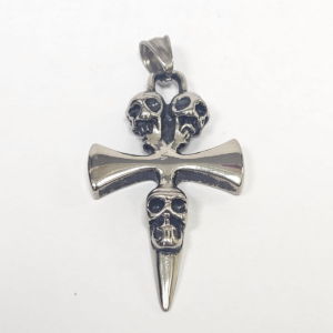 Gothic Triple Skull Cross Dagger Pendant